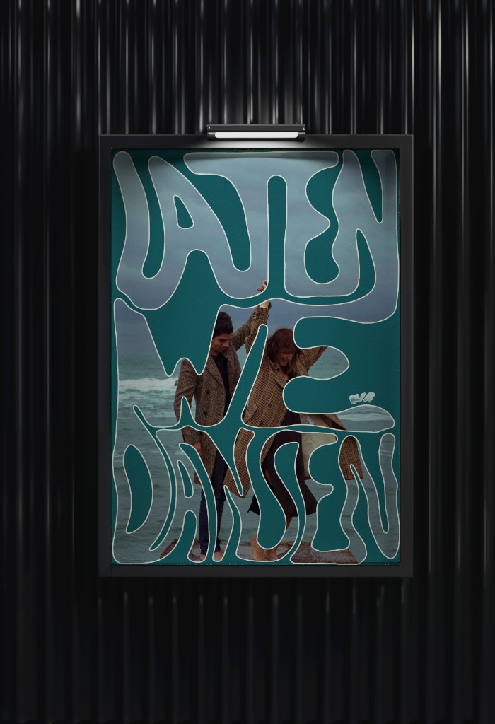 Poster Laten we dansen in context, mock-up aan de wand