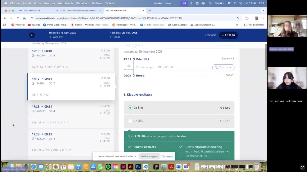 Gebruikerstest 1 — deelnemer doorloopt scenario op nsinternational.com