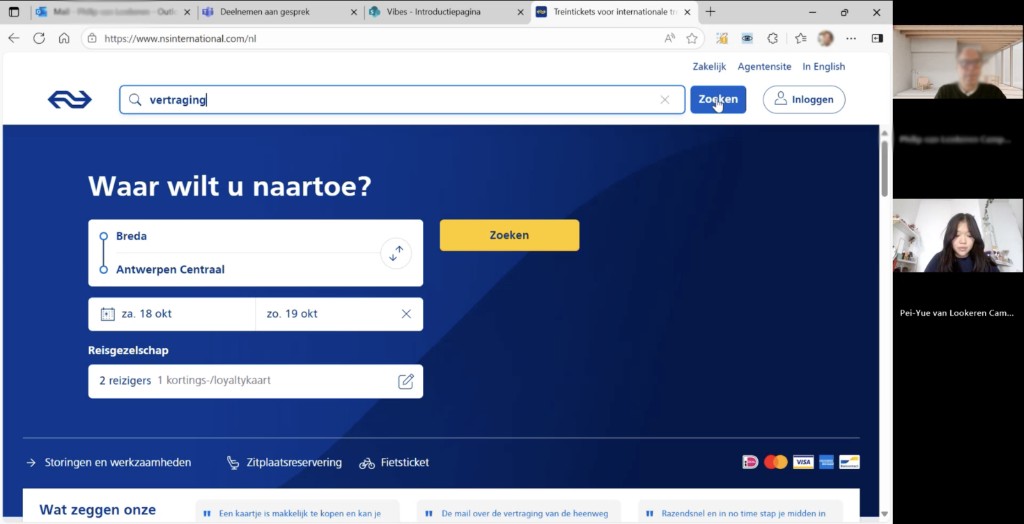 Gebruikerstest 2 — deelnemer kiest reisklasse en opties