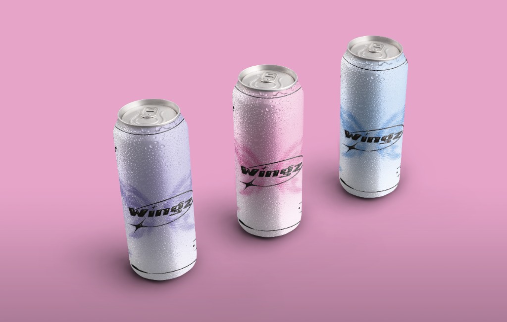 Blikjesetiket Wingz in drie kleurvarianten