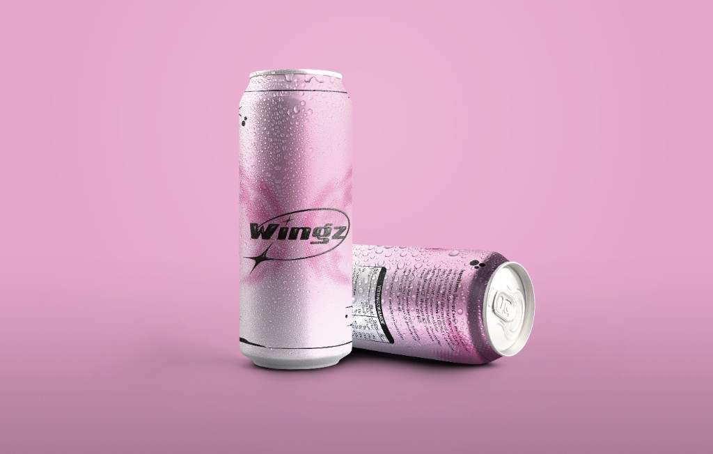 Mock-up blikjesetiket Wingz in scene